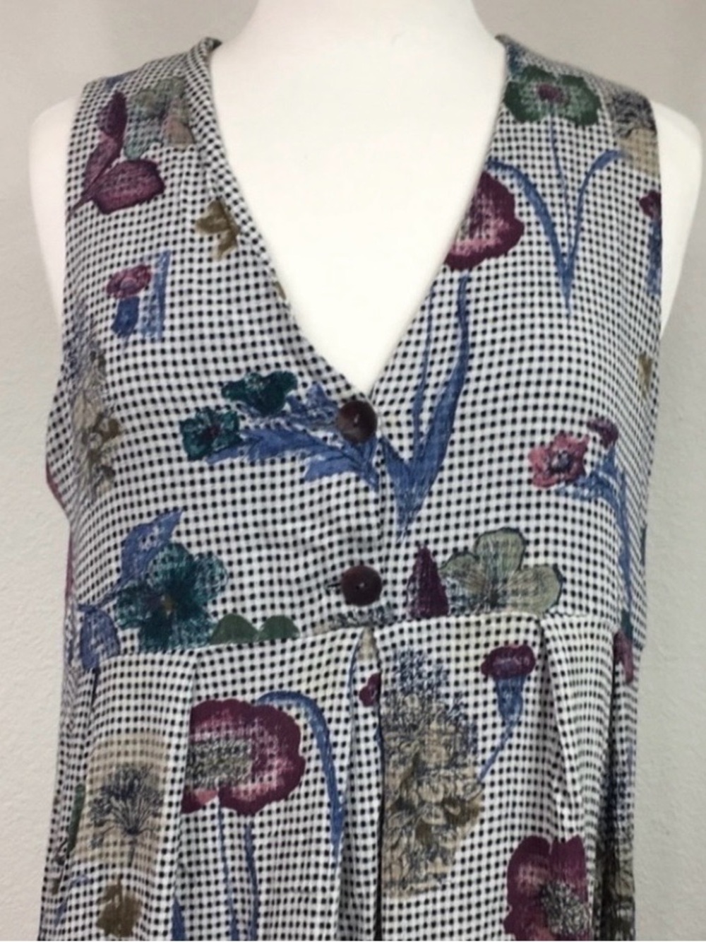 Vintage Womens Gray Floral Polka Dot V Neck Sleeveless Midi Dress Size Medium - Picture 5 of 7